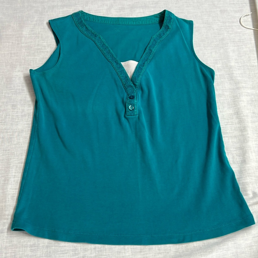 🌞 Teal sleeveless 2 in 1 top layered look white cami underneath women size L - Picture 14 of 16